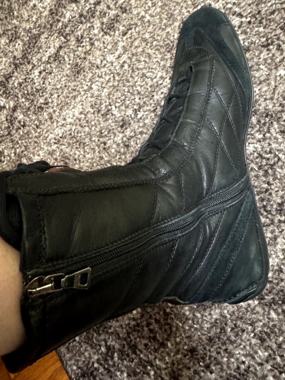 Women's Prada Black Leather High-Top Lace-Up Boots with Red Tongue Tag - Picture 2 of 4
